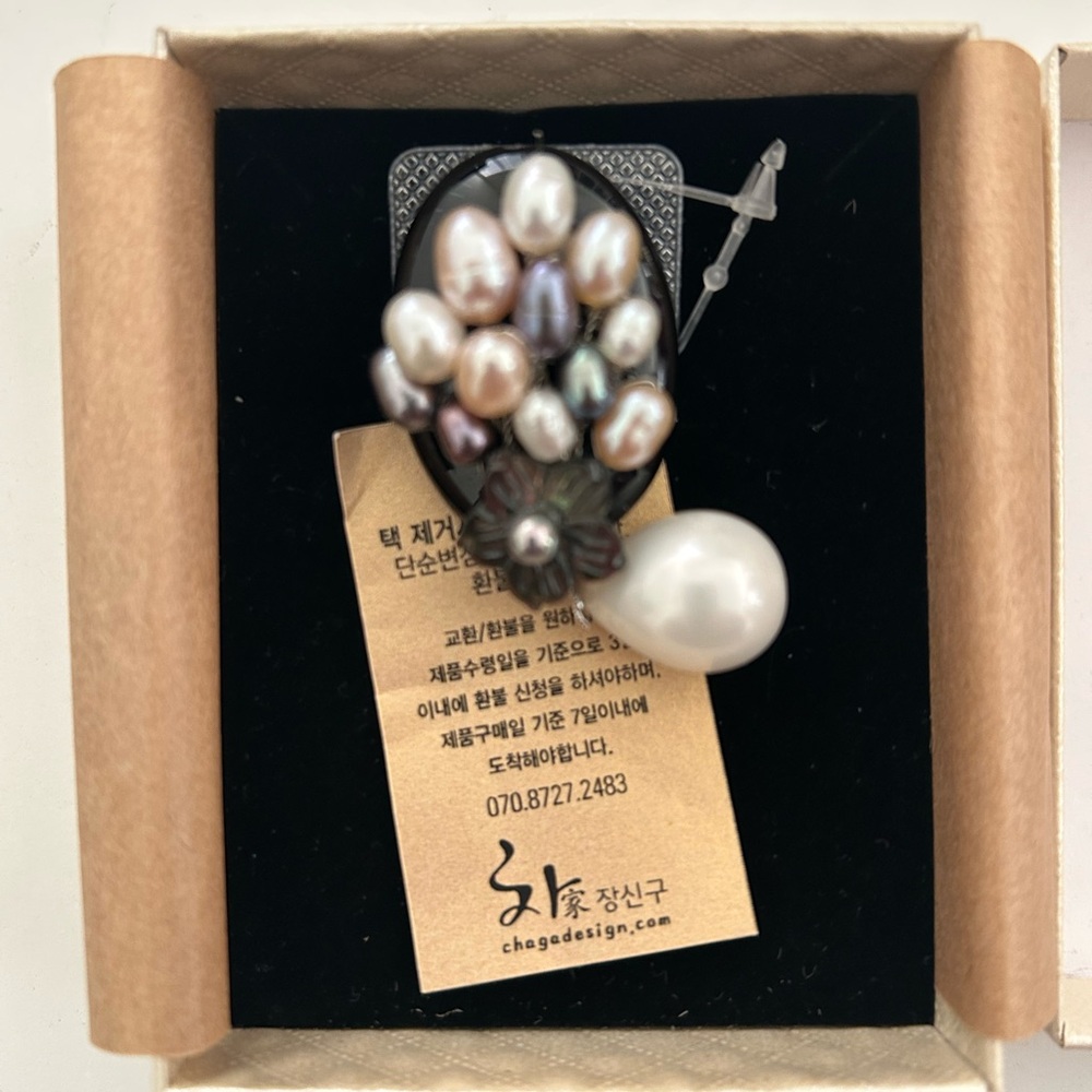 Brand New Handmade Pearl and Onyx Brooch